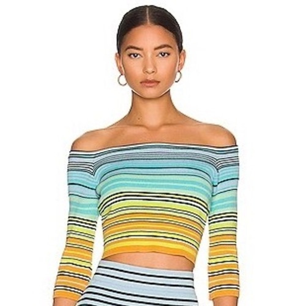 Le Superbe Striped‎ Off Shoulder Crop Top Size Small - Sold at Revolve